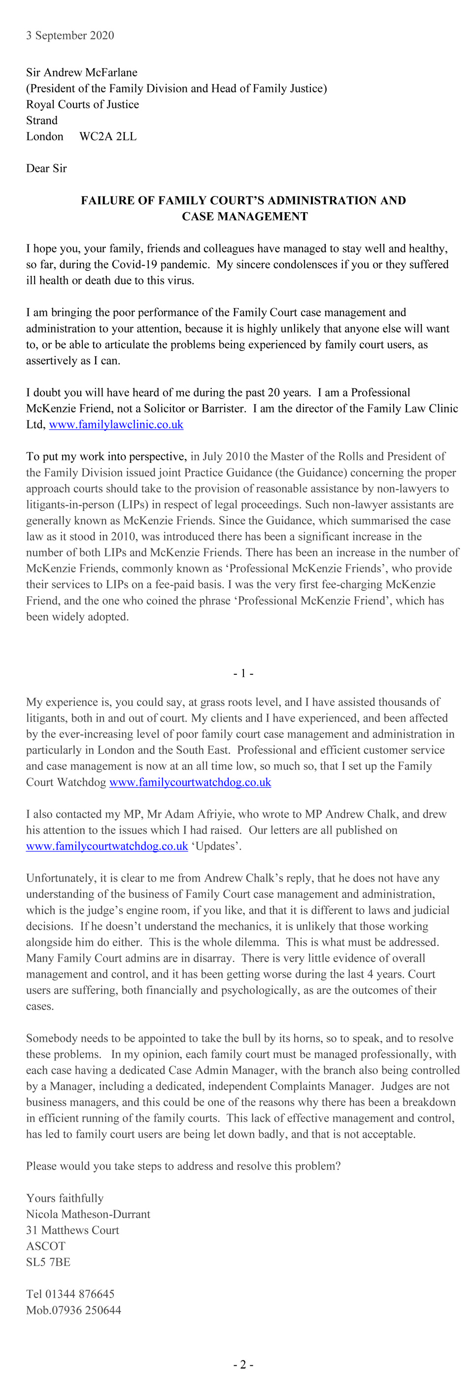 Letter to President